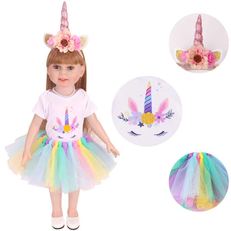 18 inch American Girl Cartoon Print Unicorn Rainbow Mesh Dress