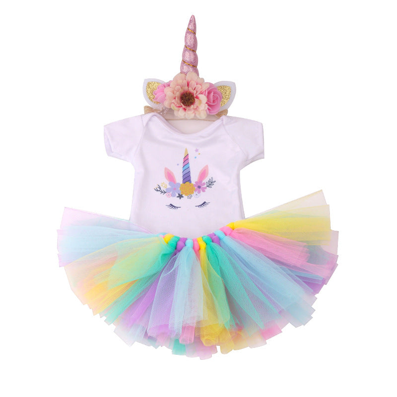 18 inch American Girl Cartoon Print Unicorn Rainbow Mesh Dress