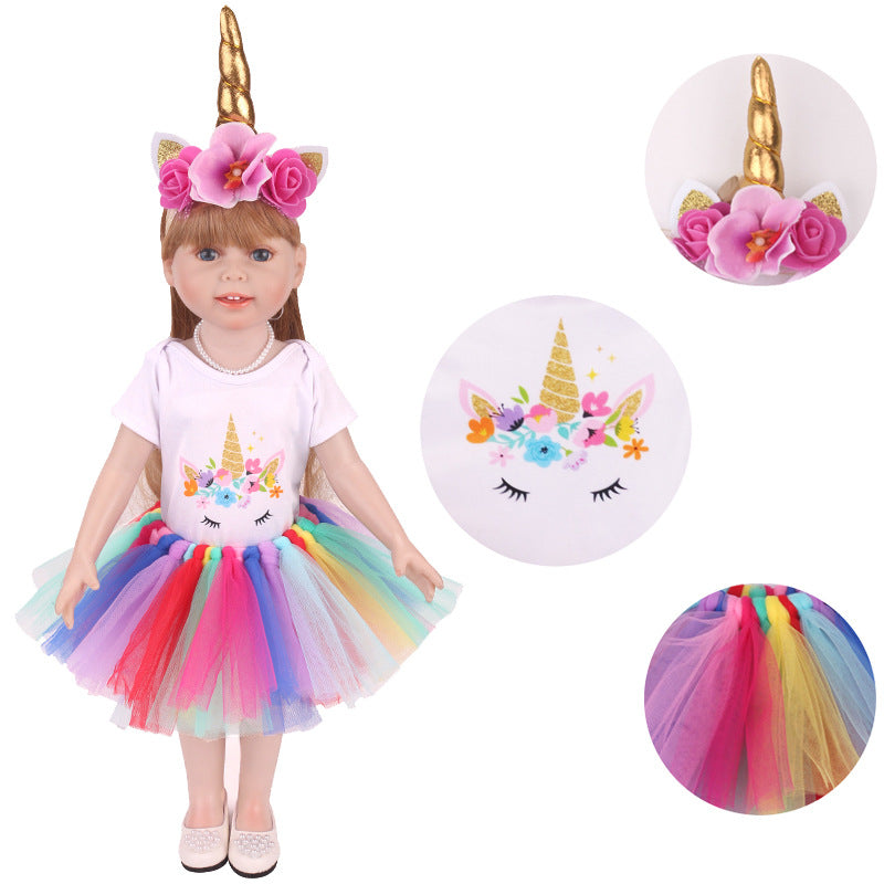 18 inch American Girl Cartoon Print Unicorn Rainbow Mesh Dress