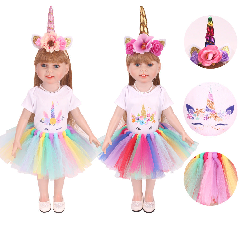 18 inch American Girl Cartoon Print Unicorn Rainbow Mesh Dress