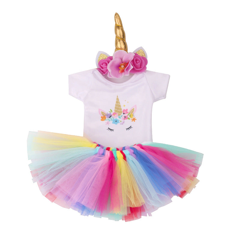 18 inch American Girl Cartoon Print Unicorn Rainbow Mesh Dress